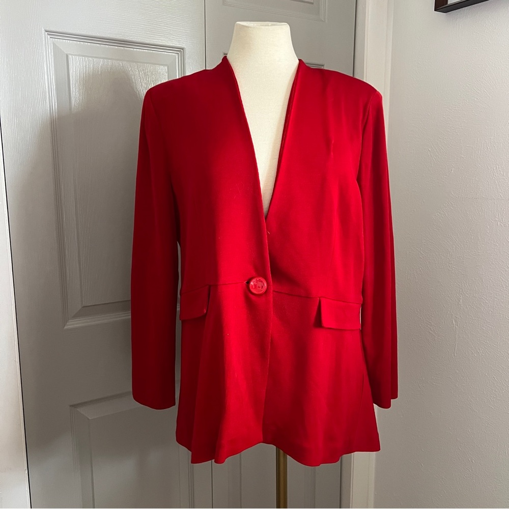 Misook Stretch Knit Peplum Blazer‎ Cardinal Red